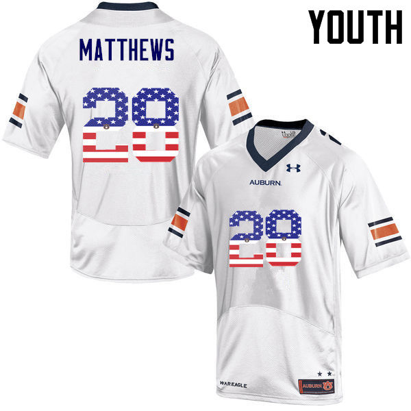 Youth #28 Tray Matthews Auburn Tigers USA Flag Fashion College Football Jerseys-White - Click Image to Close